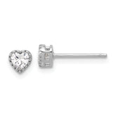 Sterling Silver Rhodium-plated CZ Heart Post Earrings